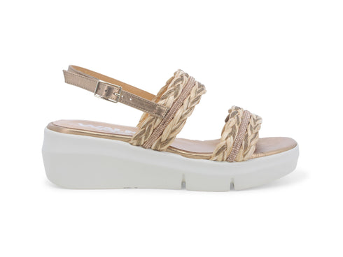 Melluso Sandalo Comodo Estivo 2 Fasce Zeppa Tomaia Treccia Beige Rosa Cipria R80115-233211