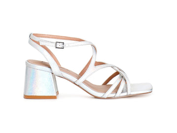CafèNoir Sandalo Donna Iridescente con Tacco Largo e Listini Incrociati Argento C1XV1137-L001