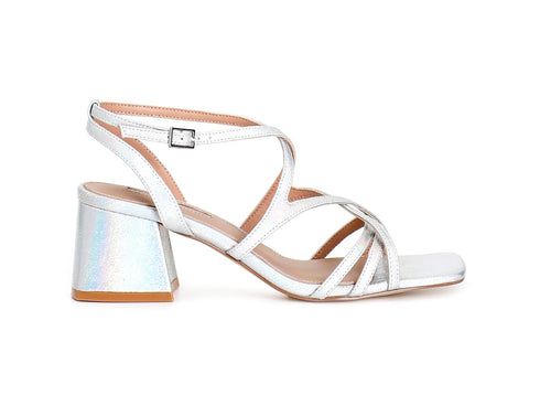 CafèNoir Sandalo Donna Iridescente con Tacco Largo e Listini Incrociati Argento C1XV1137-L001