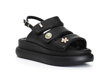 CafèNoir Sandalo Donna Platform con Bottoni Gioiello e Velcro