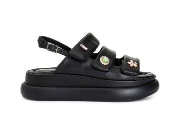 CafèNoir Sandalo Donna Platform con Bottoni Gioiello e Velcro Nero c1hb4002