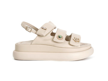 CafèNoir Sandalo Donna Platform con Bottoni Gioiello e Velcro Beige c1hb4002
