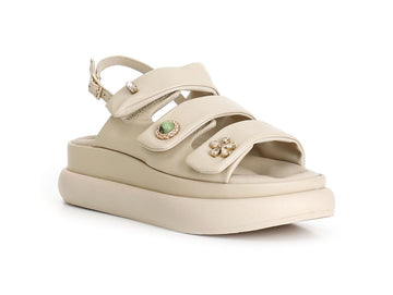 CafèNoir Sandalo Donna Platform con Bottoni Gioiello e Velcro