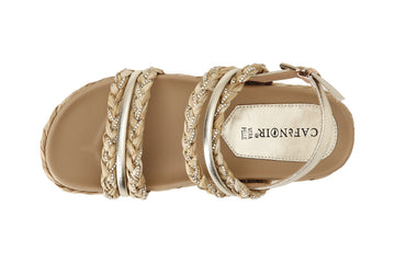 CafèNoir Raffia Wedge Sandals two Bands with Micro Strass