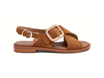 Frau Sandalo Donna in Suede Cuoio con Fibbia Logata 85B6