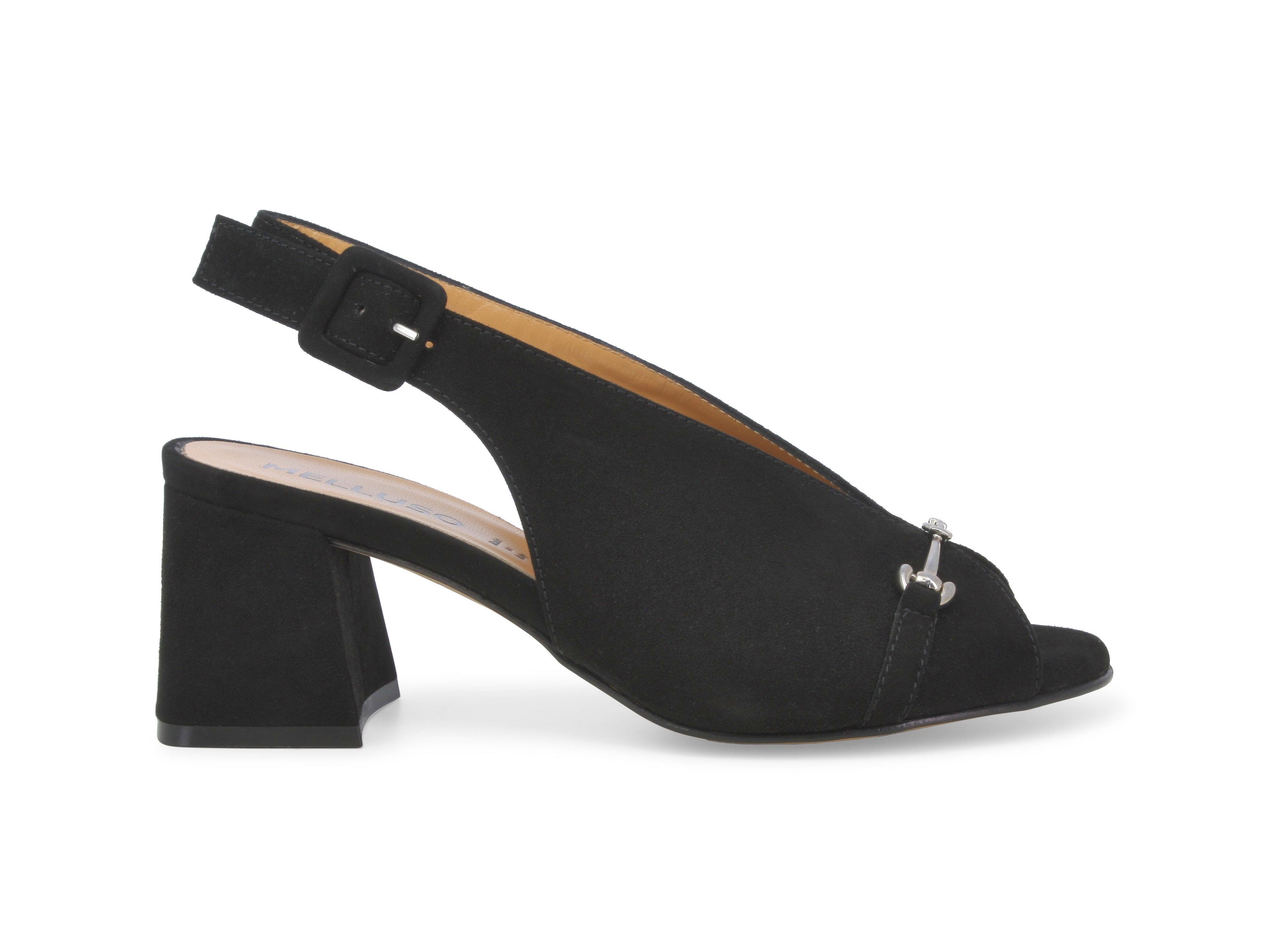 Sandali Melluso Camoscio Nero Morsetto Argento Tacco Comodo