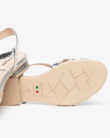 NeroGiardini Women's Silver Python Effect Leather Sandals