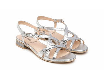 NeroGiardini Women's Silver Python Effect Leather Sandals