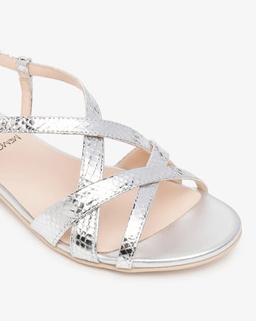 NeroGiardini Women's Silver Python Effect Leather Sandals