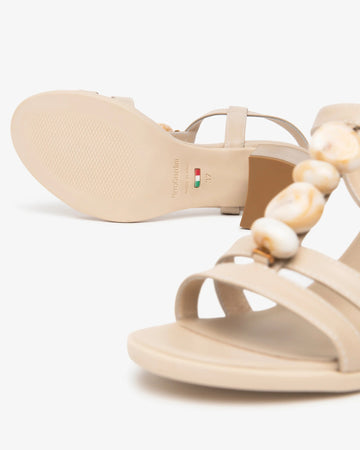 NeroGiardini Champagne Leather Sandals with Decorative Stones