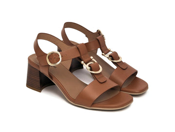NeroGiardini Leather Sandals with Gold Rings and Wooden Heel
