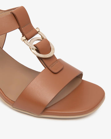 NeroGiardini Leather Sandals with Gold Rings and Wooden Heel