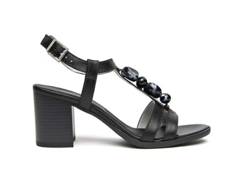 NeroGiardini Sandali Donna in Pelle Nera con Pietre Decorative E615860D-100