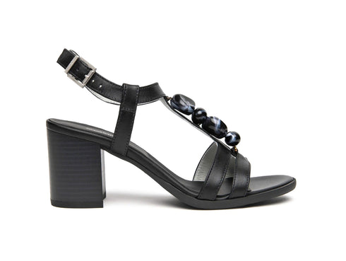 NeroGiardini Sandali Donna in Pelle Nera con Pietre Decorative E615860D-100