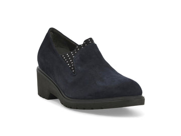 Melluso Comfort Navy Blue Suede Loafers with Heel and Studs