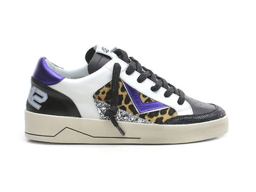 4B12 Kyle Scarpe Made in Italy Donna Animalier Tomaia Pelle Nero Bianco D849