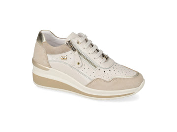 Valleverde Sneaker Donna in Pelle Panna e Suede Taupe