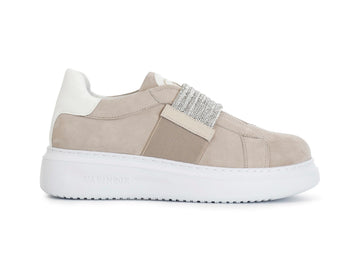 CafèNoir Sneakers Slip-on Strass Elastico Tomaia Camoscio Beige C1DE5015-M072