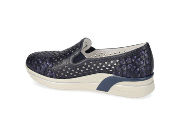 Valleverde Women's Navy Blue Perforated Leather Wedge Slip-on