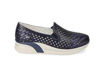 Valleverde Slip-on Donna in Pelle Blu Navy Traforata con Zeppa VNF550W