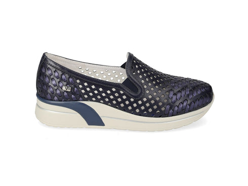 Valleverde Slip-on Donna in Pelle Blu Navy Traforata con Zeppa VNF550W