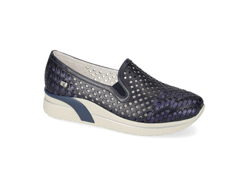Valleverde Women's Navy Blue Perforated Leather Wedge Slip-on