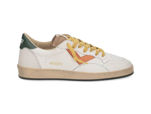 4B12 Play New Scarpe Uomo Made in Italy Tomaia in Pelle Bianca Verde Arancio U57