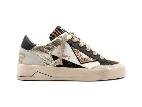 4B12 Kyle Sneakers Made in Italy Donna Animalier Tomaia Pelle Animalier Nero D848