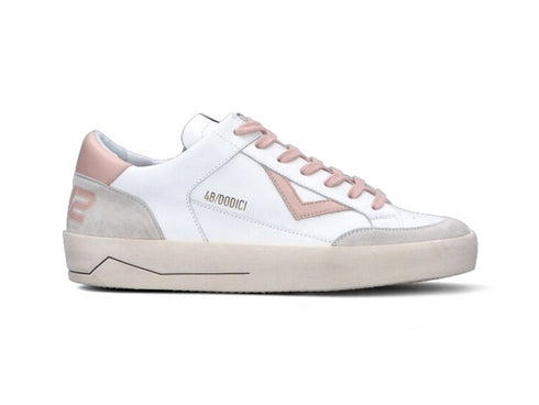 4B12 Sneakers Donna Kyle Made in Italy Tomaia Pelle Bianca Rosa