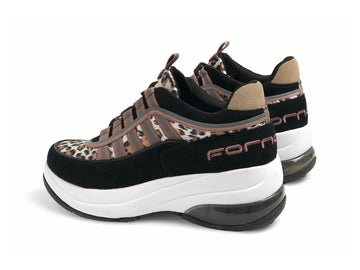 Fornarina Sneakers UP Laces Wedge Suede Fabric Animalier
