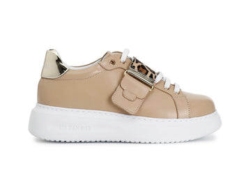 CafèNoir Sneakers Donna con Cinturino Animalier Tomaia Pelle Beige C1DE1004-M070