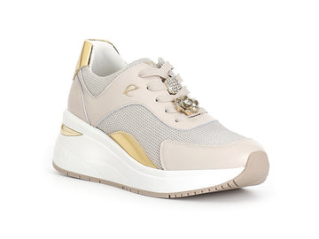 CafèNoir Women's Running Sneaker with Gold Details and Removable Jewels