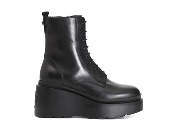 CafèNoir Stivaletti con Zip e Stringhe Zeppa Alta Tomaia Pelle Nera C1HB1104-N001