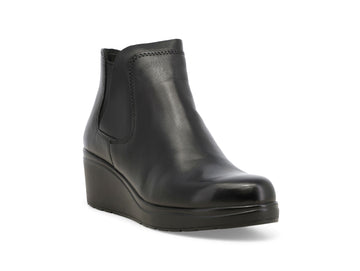 Melluso Women's Winter Leather Ankle Boot with Wedge Heel, Zip and Elastic