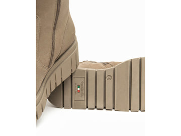 NeroGiardini Women's Beige Suede Platform Ankle Boots with 2 Zips