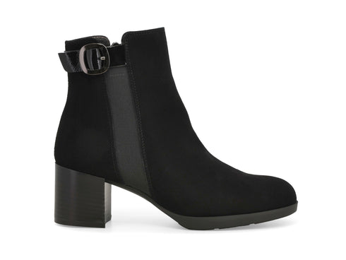 Melluso Stivaletto Elegante Nero Camoscio con Tacco e Fibbia Z250Z-254345