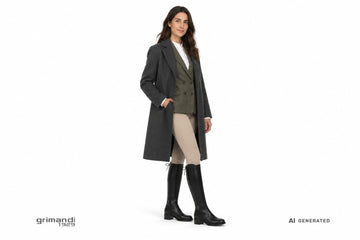 Stivali NeroGiardini donna indossati con skinny sabbia, camicia bianca e blazer in panno spinato verde bosco. Outfit 1