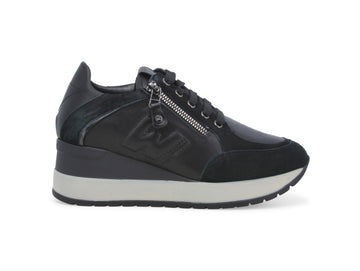 Melluso Scarpe Zeppa con Zip e Stringhe Tomaia Pelle Camoscio Nero R25549W-243996