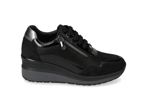 Valleverde Scarpe Donna in Camoscio Nero con Lacci e Zip VVCA554W
