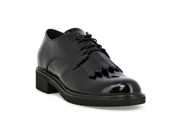 Melluso Black Patent Leather Casual Lace-Up Boot with Fringe