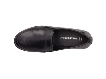 Valleverde Women's Comfortable Black Leather Loafer with Wedge Heel