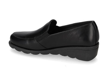 Valleverde Women's Comfortable Black Leather Loafer with Wedge Heel