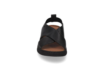 Valleverde Women's Black Leather Criss-Cross Strap Sandals
