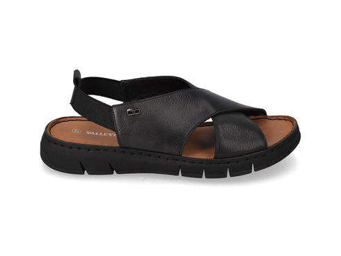 Valleverde Sandalo Donna in Pelle Nera con Fasce Incrociate 16076