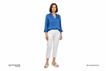 Valleverde 28011 Ice Platino - Capri Lino Bianco Blusa Seta Blu Urban Chic - AI-Generated Model