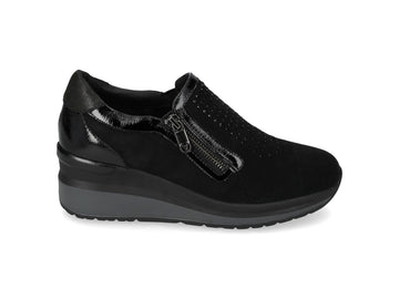Valleverde Scarpe Accollate Donna in Camoscio Nero con Zeppa e Zip vvca552w