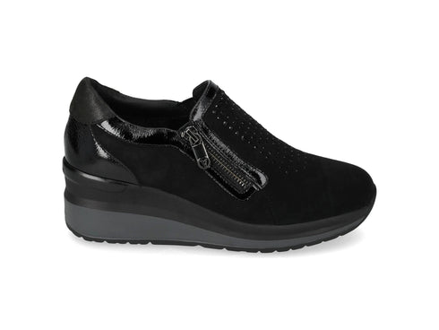 Valleverde Scarpe Accollate Donna in Camoscio Nero con Zeppa e Zip vvca552w