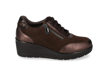 Valleverde Scarpe Donna in Camoscio Marrone e Bronzo con Zeppa 36445