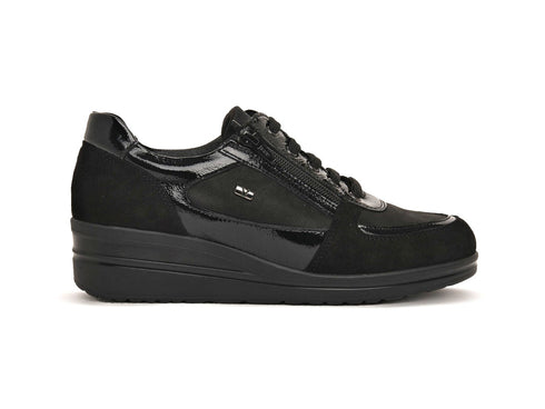 Valleverde Scarpa Donna Allacciata Nera con Zeppa VD211F