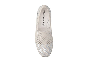 Valleverde Women's Ice White Leather Slip-on with Silver Details